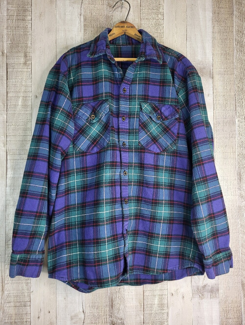 Vermot Flannels Men's Plaid Flannel Button-Up Shirt in Purple & Teal. Size Large